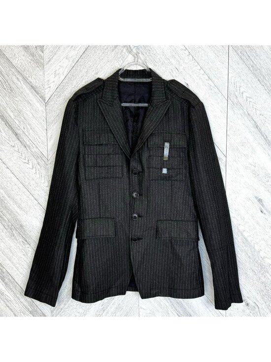 Dirk Bikkembergs Other - Dirk Bikkembergs Black Wool Pinstripe Military Blazer Jacket Mens US 38 / EU 48